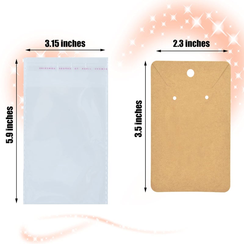 Yuronam 120 Set Earring Holder Cards Necklace Display Cards with 120 Pcs Self Sealing Bags and 240 Pcs Earring Backs for Earring Necklace Display(3.5 x 2.3 Inches  Kraft Color) - Image 2